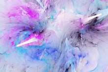 Abstract Colorful Chaotic Shapes On White Background. Fantasy Fractal Texture In Blue And Purple Colors. 3D Rendering.