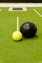 Bowl And Jack On An Indoor Bowls Carpet