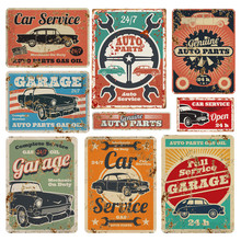 Vintage Road Vehicle Repair Service, Garage And Car Mechanic Advertising Vector Metal Signs