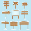 Cartoon wooden signs with snow. Christmas winter holidays vector elements