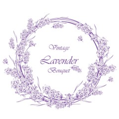 Vintage lavender wreath Vector. Beautiful floral frame bouquets