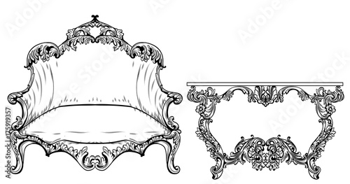 Vintage Baroque Rococo furniture Vector. Rich Imperial rose ornaments. Royal ...