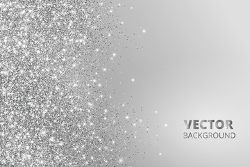 glitter confetti, snow falling from the side. vector silver dust, explosion on grey background. spar