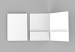 Blank white reinforced pocket folders on grey background for mock up. 3D rendering.