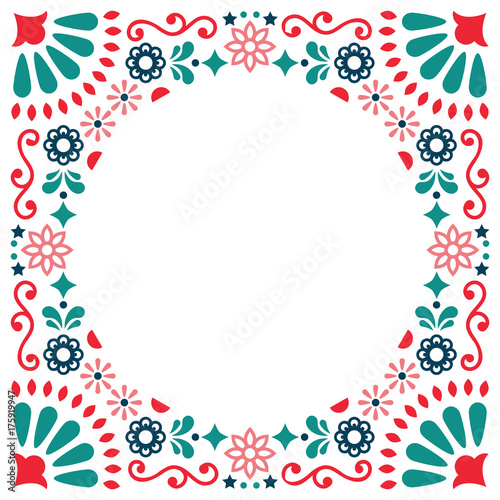 Fotografija Mexican folk vector greeting card, wedding or party invitation decoration, flora