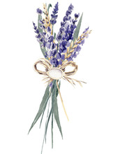 Lavender Watercolor Hand Painted Bouquet Cereal Wheat Provence