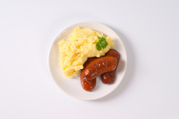 Canvas Print - short thick sausages with mashed potatoes