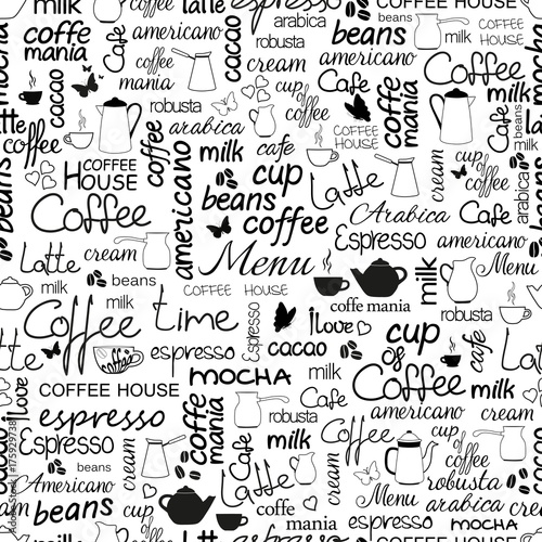 Collection of hand drawn lettering of coffee Poster