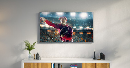 Sticker - Living room led tv showing baseball game