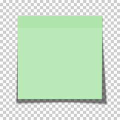 Wall Mural - Office green paper sticky note glued to the surface isolated on transparent background. Vector illustration.