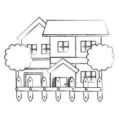 Poster - beautiful house building with trees and fence