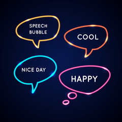 Wall Mural - Set neon speech bubbles and blank template for quotes.