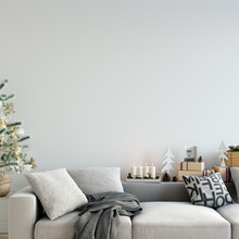 Mock Up Wall Christmas Interior. Scandinavian Style. Wall Art. 3d Rendering, 3d Illustration