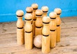 old wooden bowling pins