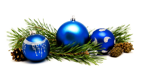 Christmas decoration blue balls with fir cones