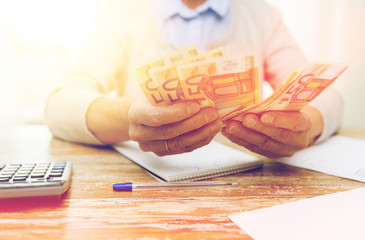 Poster - close up of senior woman counting money at home