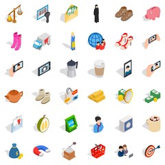 Poster - Girl icons set, isometric style