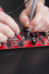 Aufkleber - Electronic circuit red board inspecting close up