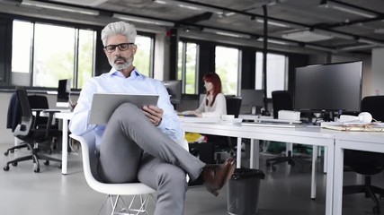 Wall Mural - Mature businessman with tablet in the office.