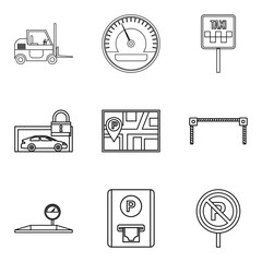 Poster - Penalty for parking icons set, outline style