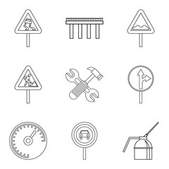 Poster - Rugged terrain icons set, outline style