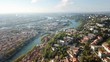 Aerial Helicopter View Lyon France including Rivers Church and Tower 
