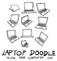 Wall Mural - Set of laptop doodle illustration Hand drawn Sketch line vector eps10