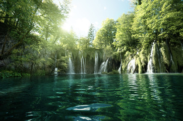 Canvas Print - waterfall in forest, Plitvice Lakes, Croatia