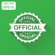 Official Rubber Stamp Icon. Business Concept Official Stamp Pictogram. Vector Illustration On Green Background With Long Shadow.