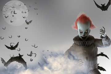 3D Illustration of scary clown