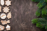 Fototapeta Desenie - Christmas background with gingerbread cookies