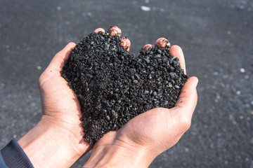 Icelandic black heart on the black sand beach. Vik, Iceland