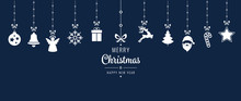 Christmas Ornament Elements Hanging Blue Background
