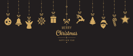 Wall Mural - christmas golden ornament elements hanging black background
