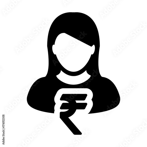 Indian Rupee Symbol Sign Icon Vector With Person Female Avatar For