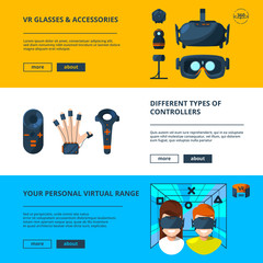Poster - Three horizontal banners set with vector illustrations of virtual reality with future technology