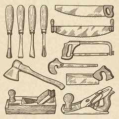 Poster - Woodworking and carpentry tools. Industrial equipment isolate