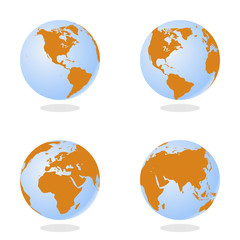 Fototapete - Set of Abstract Globe with World Map. 3D Vector Illustration.