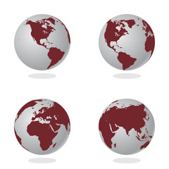 Fototapete - Set of Abstract Globe with World Map. 3D Vector Illustration.