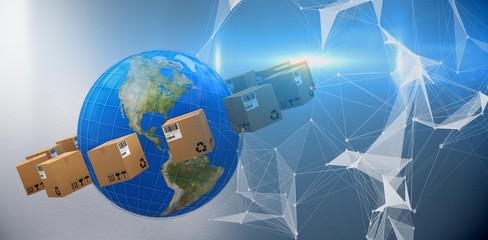 Poster - composite image of cardboard boxes surrounding planet earth