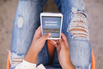 Poster - Composite image of internet banking text on mobile display