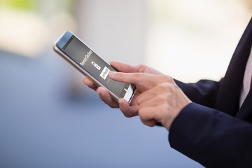 Poster - Composite image of payment declined text on mobile display