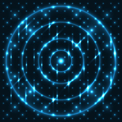Wall Mural - Bright, shining and glaring abstract pattern with circles. Beautiful decorative rounds on dark cosmic background. Vector EPS10 file.