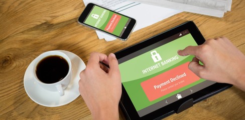 Poster - Composite image of internet banking text on mobile screen