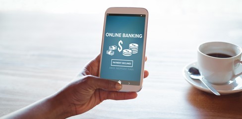 Poster - Composite image of online banking text on blue mobile display