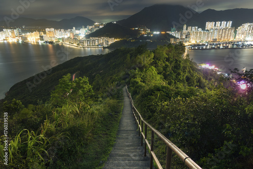 Night scene of Hiking Wilson Trail in Hong Kong city Poster