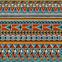 Wall Mural - tribal seamless ornament in vibrant colours. abstract background in african style. hand drawn vector