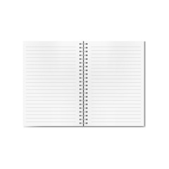 Wall Mural - Vector open on two pages realistic horizontal lined notebook with metallic spiral with mesh shadow. Copybook with blank opened page, organizer mock up for your text