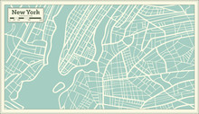 New York USA Map In Retro Style.
