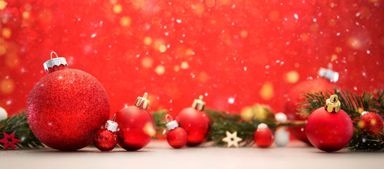 Wall Mural - christmas background with christmas balls, gifts and decoration
